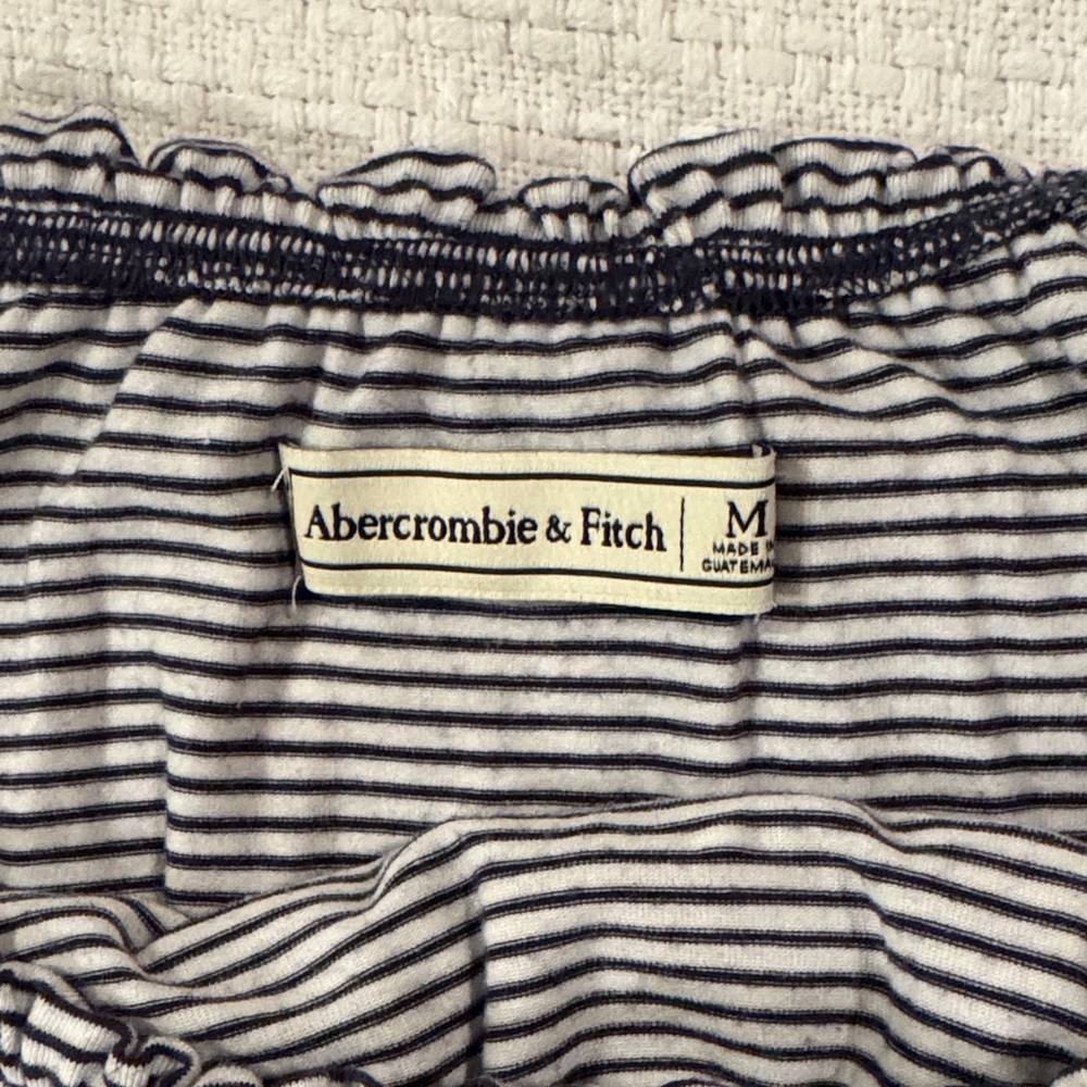 Abercrombie & Fitch Navy and White Striped Off The Shoulder Top - Picture 2 of 3